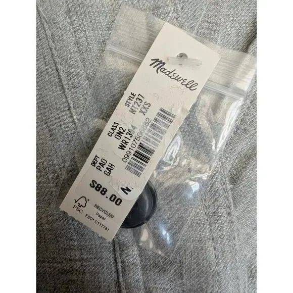 NWT Madewell Shirt Blouse Top Womens 2XS Gray Flap Pockets Long Sleeve High Low - Picture 5 of 5